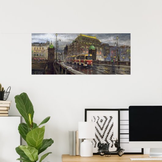 Prague Tram Bridge Legii Nationaltheater Poster (Heimbüro)