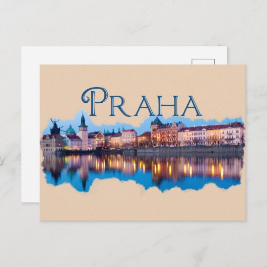 Praha: Abend Skyline Postkarte (Vorne/Hinten)