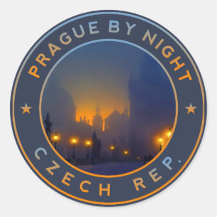 Praha bei Nacht. Tschechische Republik Prag Runder Aufkleber