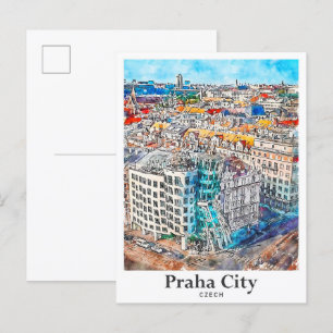 Praha Stadt Tschechische Reiseroute Wasserfarbe Ha Postkarte