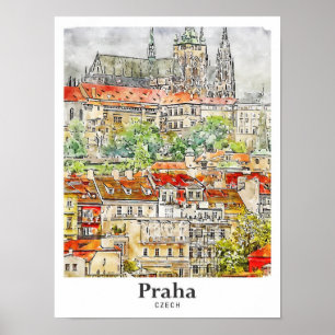 Praha Tschechische Kunst Reisen Wasserfarbe Handge Poster