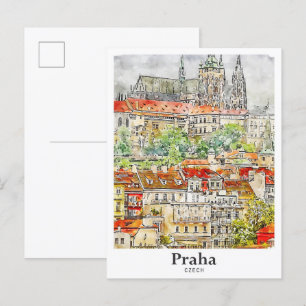 Praha Tschechische Kunst Reisen Wasserfarbe Handge Postkarte