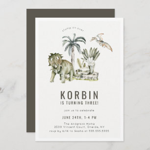 Prähistorische Dinosaurier Thema Geburtstagsparty Einladung