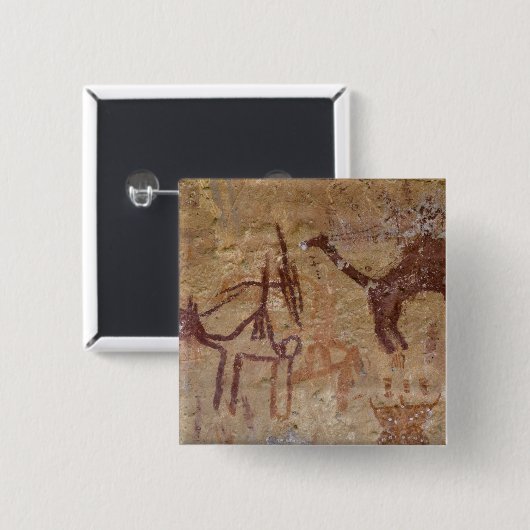 Prähistorische Felsgemälde mit Kamelen und Button (Vorne & Hinten)
