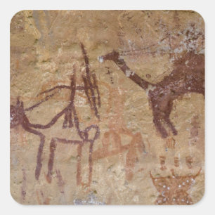 Prähistorische Felsmalereien mit Kamelen und Quadratischer Aufkleber