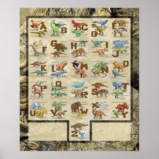 Prähistorische Tiere mit Dinosauriern Alphabet Poster (Vorne)