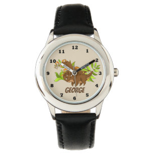 Prähistorischer Dinosaurier der Jungen addieren Armbanduhr
