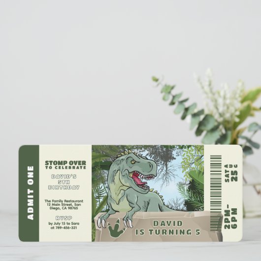 Prähistorischer Dschungel T-rex Dinosaur Thema Geb Einladung (Stehend Vorderseite)