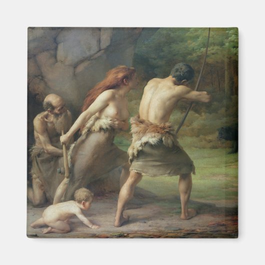 Prähistorischer Mann Jagd Bären, 1832 Magnet (Vorne)