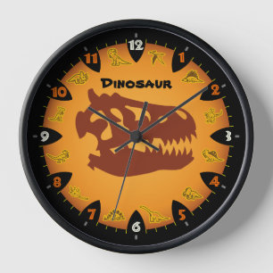 Prähistorischer Orange Dinosaur Wall Clock Uhr
