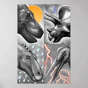 Prähistorisches Poster mit Porträts - Schwarz und 