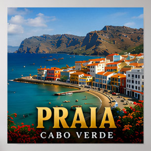 Praia Atlantische Klippen und Insel-Schönheit Poster