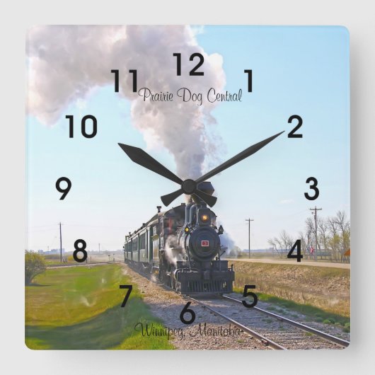 Prairie Dog Central Steam Motor #3 Square Clock Quadratische Wanduhr (Vorderseite)