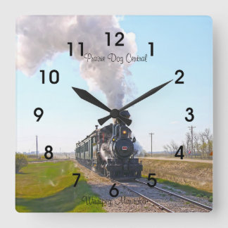 Prairie Dog Central Steam Motor #3 Square Clock Quadratische Wanduhr