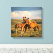 Prairie Family – Horses & Foal at Sunset Wall Art Leinwanddruck (Insitu (Holzboden))
