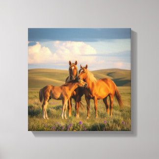 Prairie Family – Horses & Foal at Sunset Wall Art Leinwanddruck
