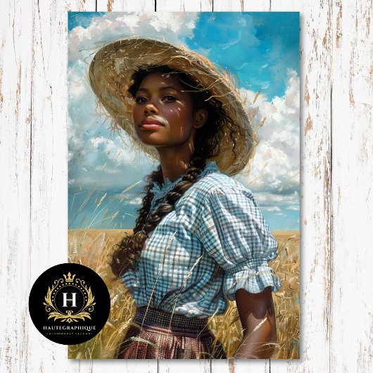 Prairie Girl Braided Hair Blue Gingham Découpage Seidenpapier