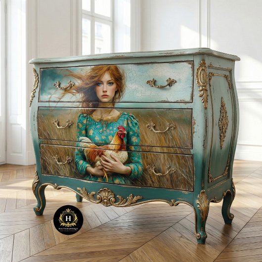 Prairie Girl mit Hühnerdekoupage Seidenpapier