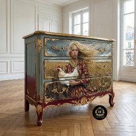 Prairie Girl mit White Rooster Decoupage Seidenpapier