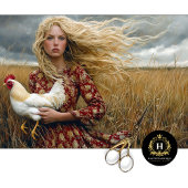 Prairie Girl mit White Rooster Decoupage Seidenpapier