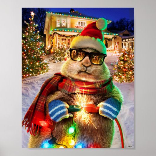 Prairie Hund mit Weihnachtslicht Poster (Vorne)