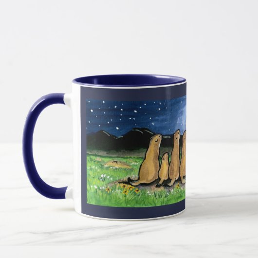 Prairie Hunde beobachten Moon Dark Blue Design Tas Tasse (Links)