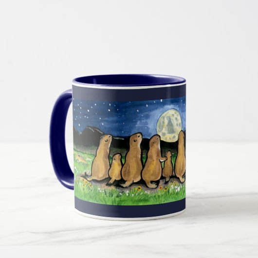 Prairie Hunde beobachten Moon Dark Blue Design Tas Tasse (Vorderseite Links)