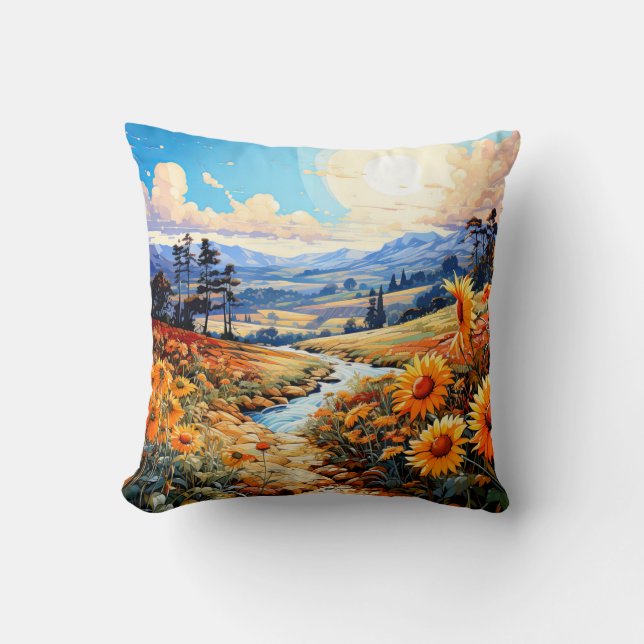 Prairie Prairie Landschaft Illustration Kissen (Vorderseite)