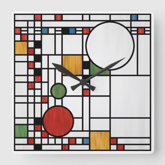 Prairie School Style Interpretation Nr. 5 Quadratische Wanduhr (Vorderseite)