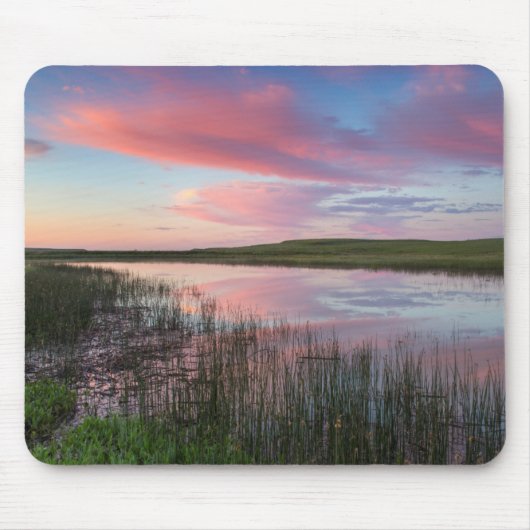 Prairie-Teich spiegelt brillante Sonnenaufgangswol Mousepad (Vorne)
