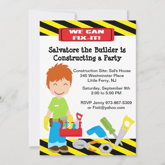 Praktische Fix It Boys Birthday Einladung (Vorderseite)