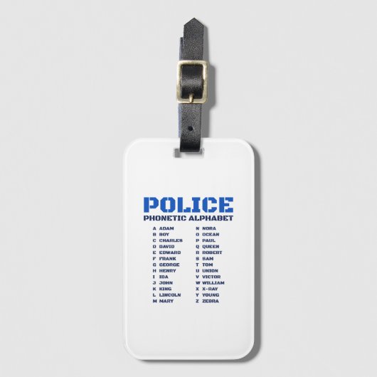 Praktische Polizei Phonetische Alphabet - A bis Z Gepäckanhänger (Vorderseite Vertikal)