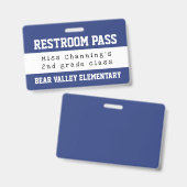 Praktischer Blue White School Restroom Pass Ausweis (Vorder- & Rückseite)