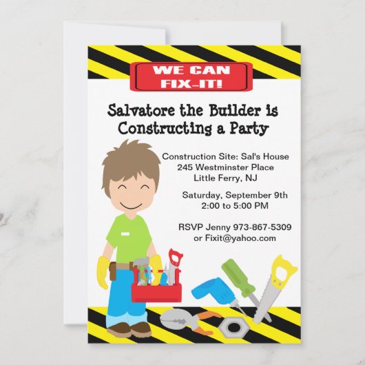 Praktischer Mann repariert Jungs zum Geburtstag Ei Einladung (Vorderseite)