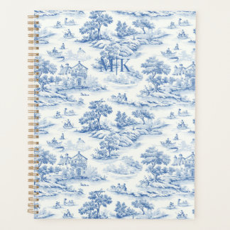 Praktisches blaues Toile de Jouy französisches Vin Planer