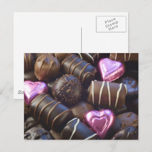 Pralinen mit rosa Folie Postkarte (Vorne/Hinten)