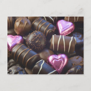 Pralinen mit rosa Folie Postkarte