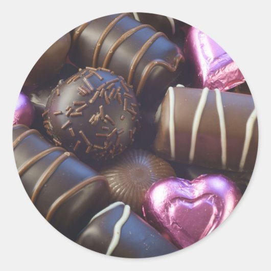 Pralinen mit rosa Folie Runder Aufkleber (Vorderseite)