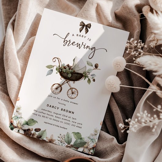 Pram 'Baby is Brewing' Coffee Baby Shower Einladung