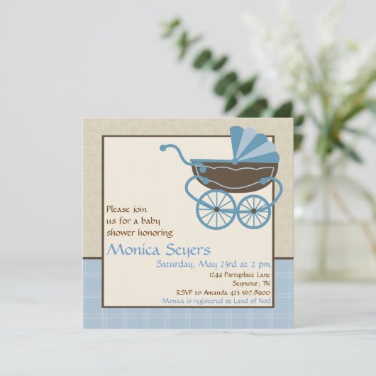 Pram Babydusche Einladung (Stehend Vorderseite)