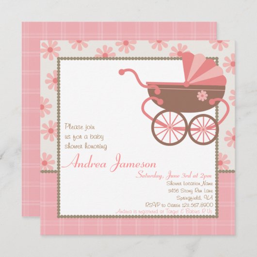 Pram Babydusche Einladung (Vorne/Hinten)