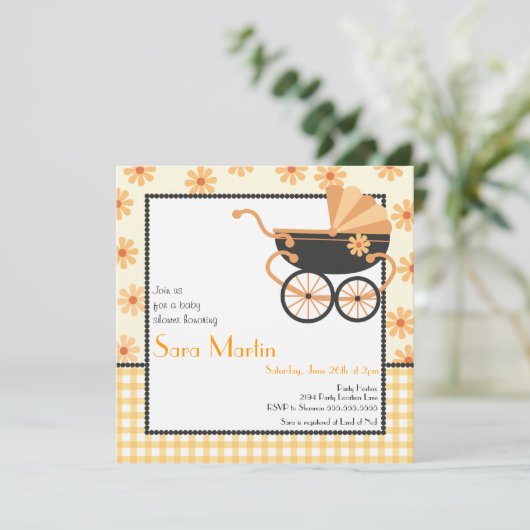 Pram Babydusche Einladung (Stehend Vorderseite)