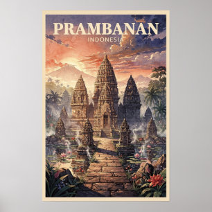 Prambanan Indonesien Vintage Reise Poster