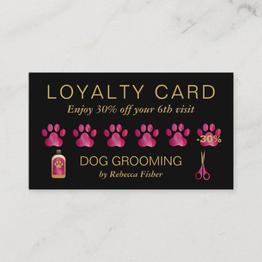 Prämienkarte für Haustiere: Schwarz-Rosa-Loyalität Terminkarte (Vorderseite)
