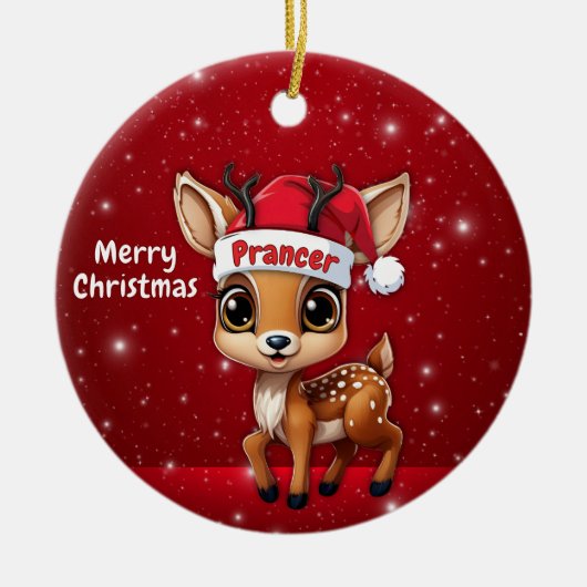 Prancer Baby Deer, Fawn, Doe, Reindeer🦌 🎄 Keramik Ornament (Vorne)