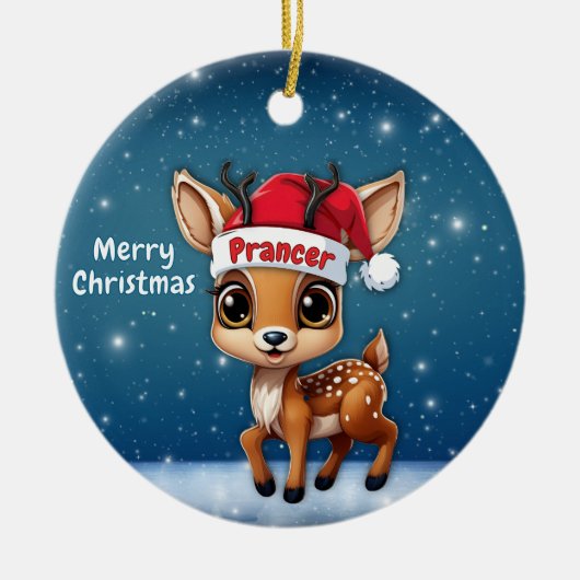 Prancer Baby Deer, Fawn, Doe, Reindeer🦌 🎄 Keramik Ornament (Vorne)