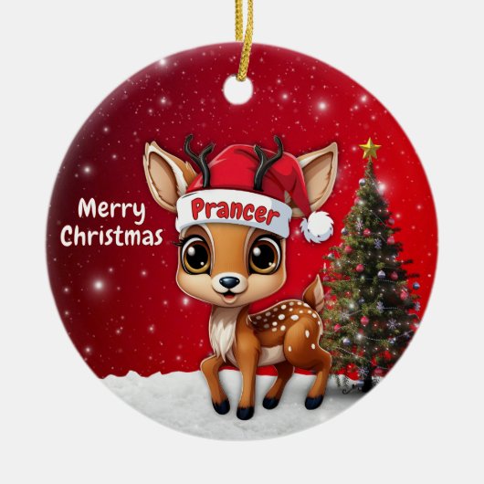 Prancer Baby Deer, Fawn, Doe, Reindeer🦌 🎄 Keramik Ornament (Vorne)