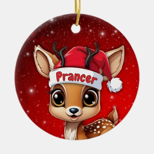 Prancer Baby Deer, Fawn, Doe, Reindeer🦌 🎄 Keramik Ornament (Vorne)