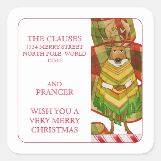 PRANCER REINDEE Small-Address-Umschlag Aufkleber (Vorderseite)