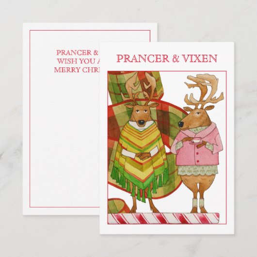 PRANCER VIXEN 3.5x5 Weihnachtskarte Karte (Vorne/Hinten)